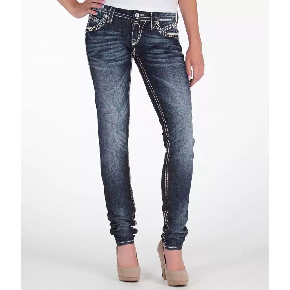 Rock Revival Blue Skinny Jeans with Stitch Detail